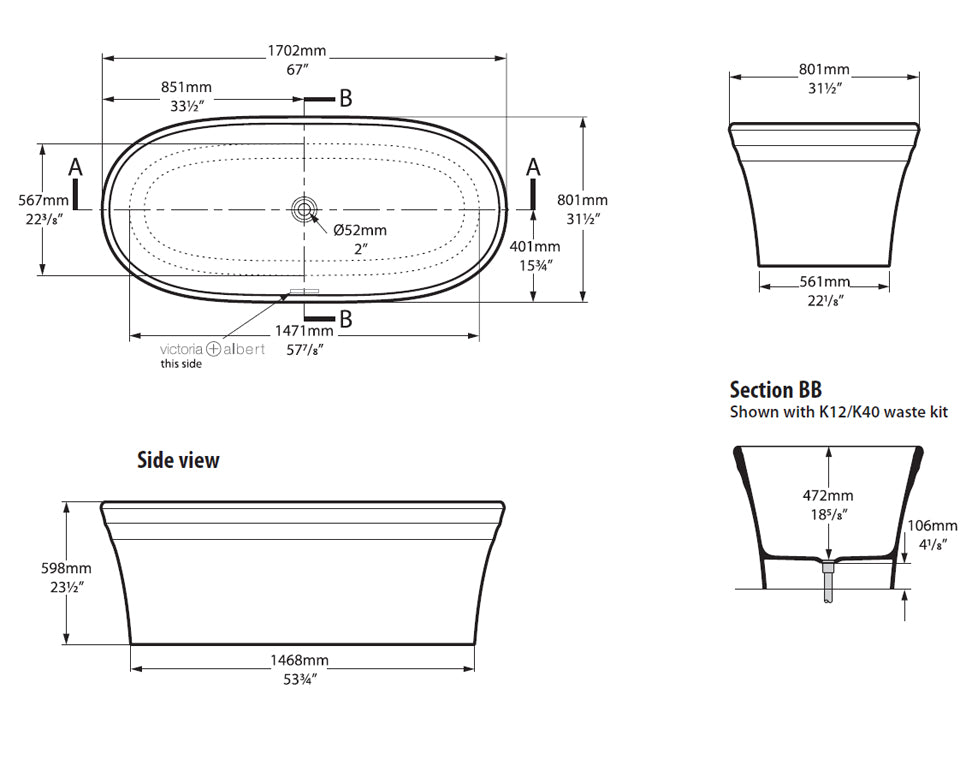 WARNDON FREESTANDING BATH 1702 X 801 X 598