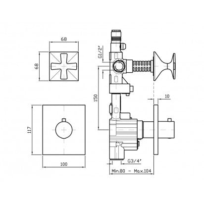 BELLAGIO CROSS TOP THERMOSTATIC MIXER LEVER 1 X STOP TAP TRIMSET