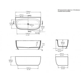 ELDON QUARRYCAST BACK TO WALL BATH 1749 X 850 X 600