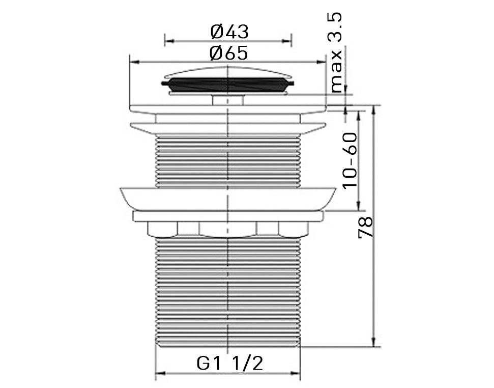 BATH CLICKER WASTE 40MM NO OVERFLOW