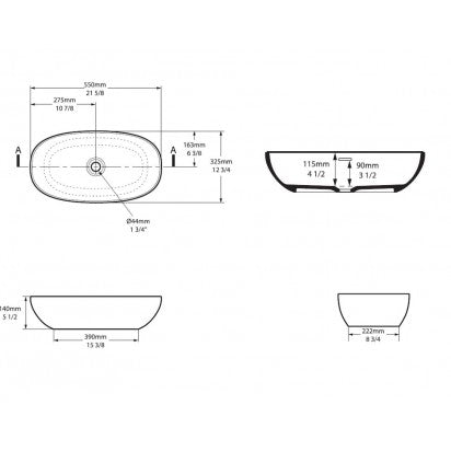 BARCELONA 55 VESSEL BASIN 550MM X 325MM NTH