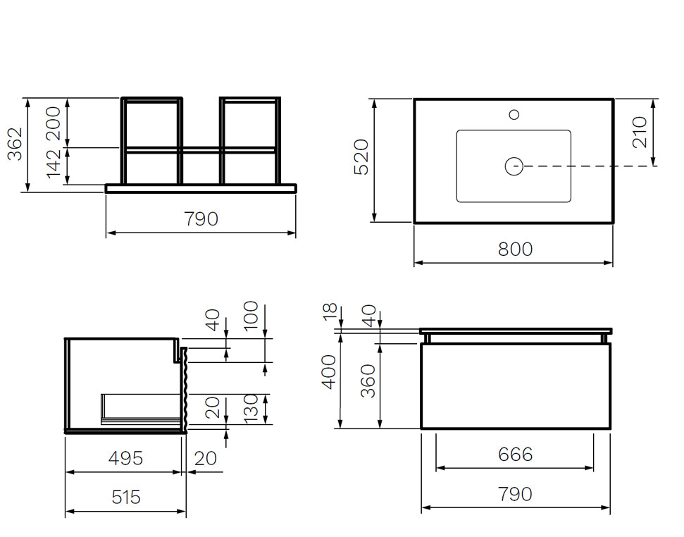 LOOM 800 WALL VANITY 1TH 1 X DRAWER