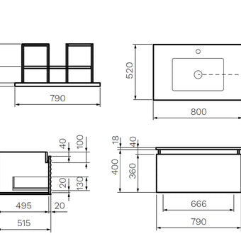 LOOM 800 WALL VANITY 1TH 1 X DRAWER