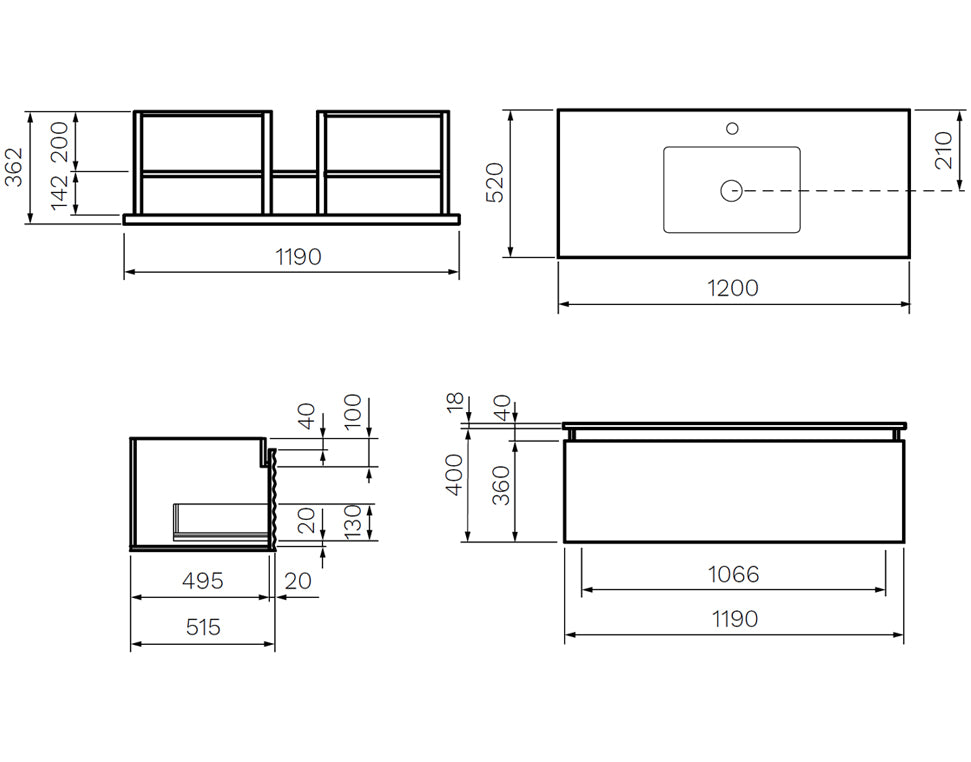 LOOM 1200 WALL VANITY 1TH 1 X DRAWER