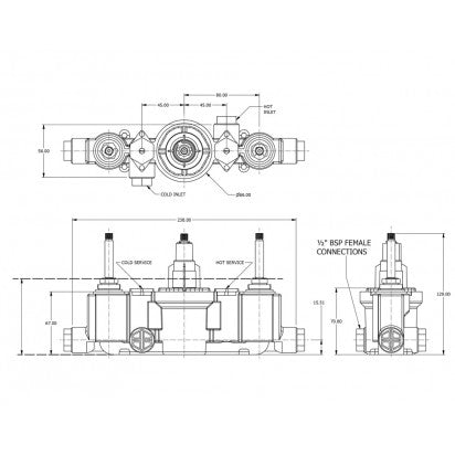 CONCEALED BODY FOR LANDMARK THERMOSTATIC SHOWER MIXER 2 OUTLET
