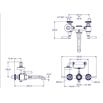 STYLE MODERNE WALL MOUNT BATH SHOWER MIXER C/W HAND SHOWER