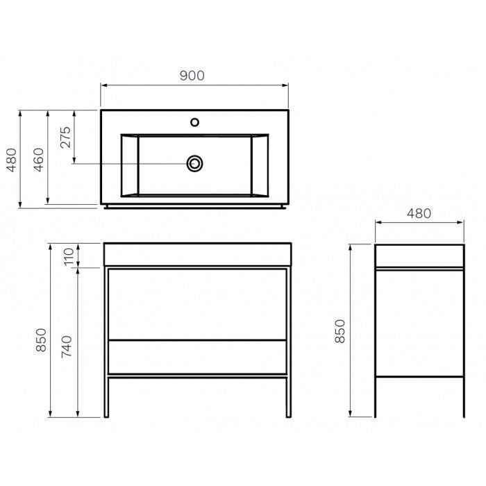 PURE FRAME FLOOR VANITY 900 X1 DRAWER WITH MARBLE TOP 1TH