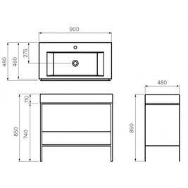 PURE FRAME FLOOR VANITY 900 X1 DRAWER WITH MARBLE TOP 1TH