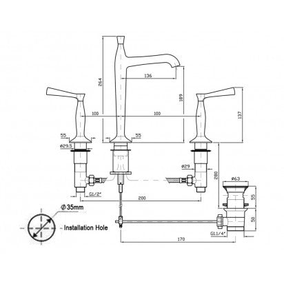 BELLAGIO LEVER BASIN MIXER 3TH WITH HIGH SPOUT
