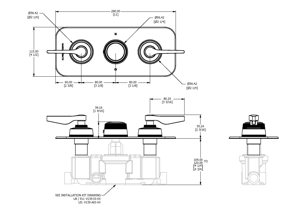 ONE HUNDRED THERMOSTATIC SHOWER MIXER 2 OUTLET HANDLE