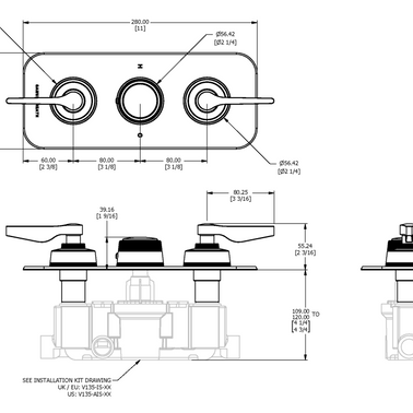 ONE HUNDRED THERMOSTATIC SHOWER MIXER 2 OUTLET HANDLE