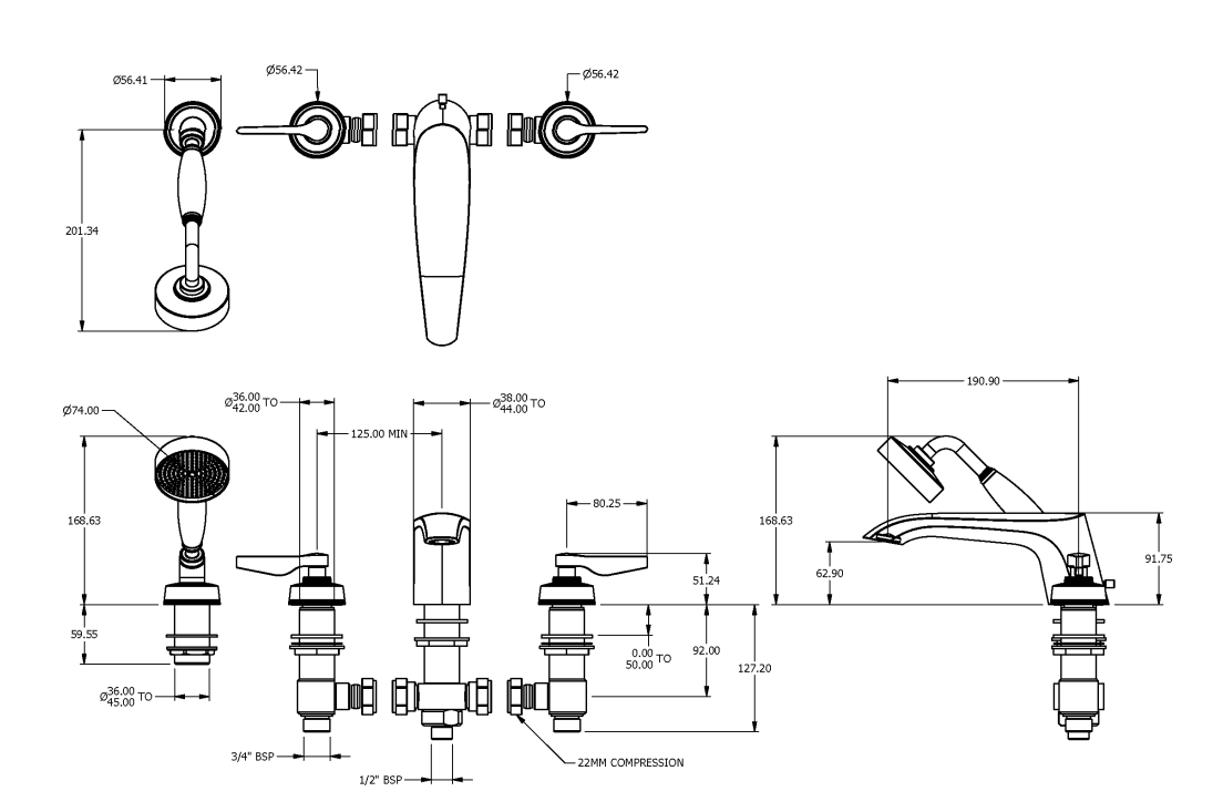ONE HUNDRED 4TH BATH MIXER  WITH HAND SHOWER