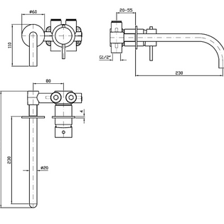 HELM WALL MOUNTED BASIN MIXER 230MM