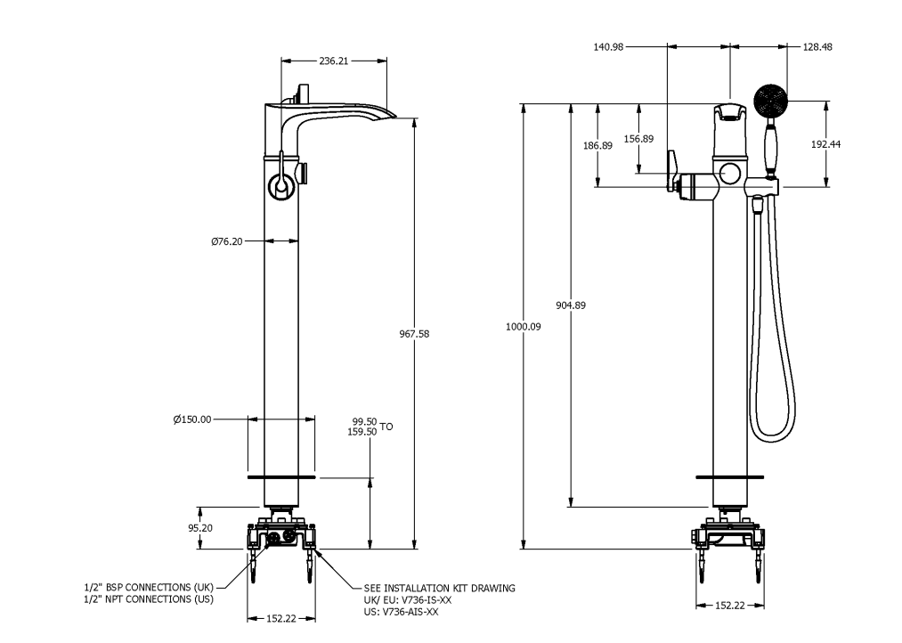ONE HUNDRED BATH COLUMN WITH HAND SHOWER