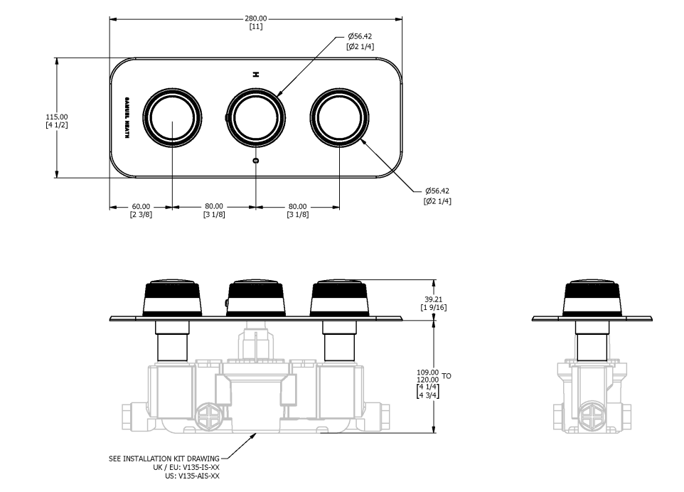 ONE HUNDRED THERMOSTATIC SHOWER MIXER 2 OUTLET HANDLE