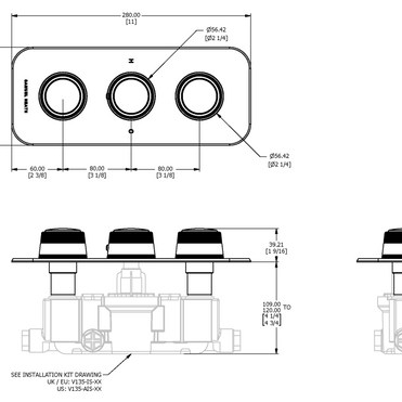 ONE HUNDRED THERMOSTATIC SHOWER MIXER 2 OUTLET HANDLE