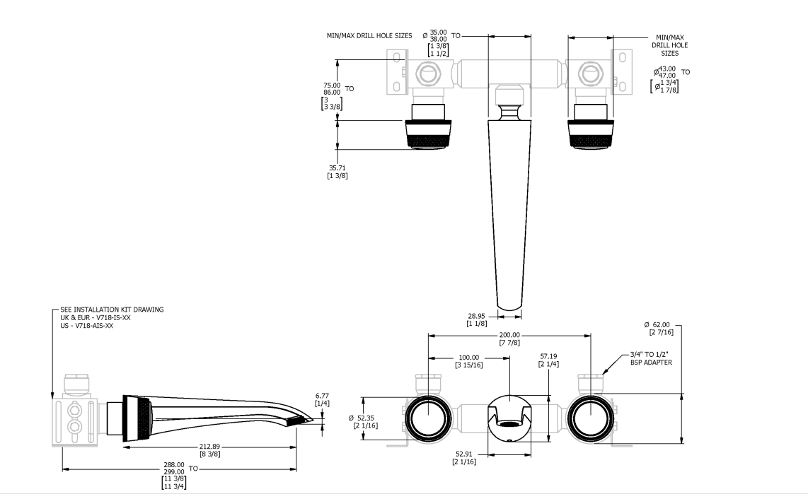 ONE HUNDRED WALL MOUNTED BATH MIXER