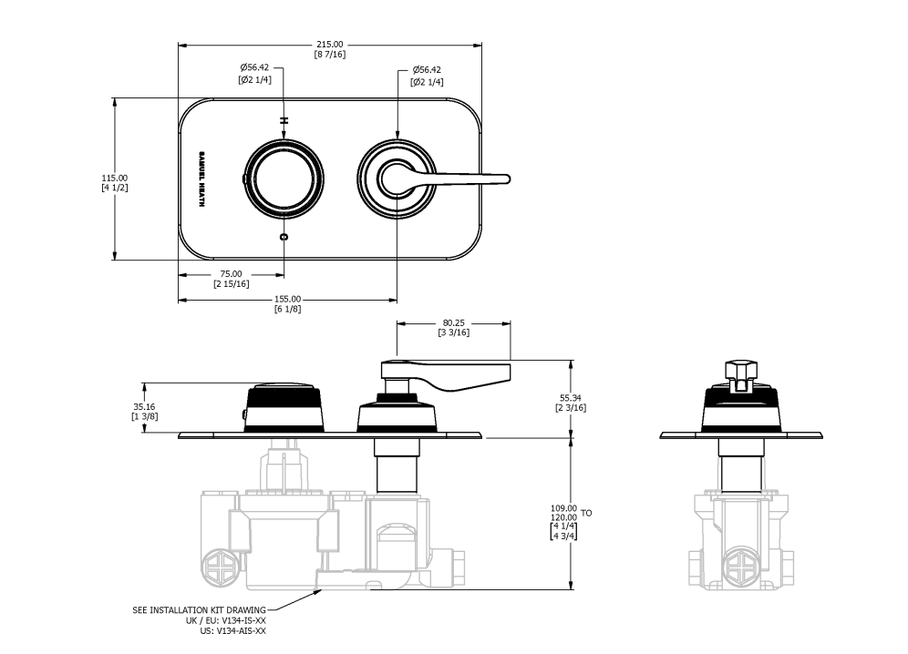 ONE HUNDRED THERMOSTATIC SHOWER MIXER 1 OUTLET HANDLE