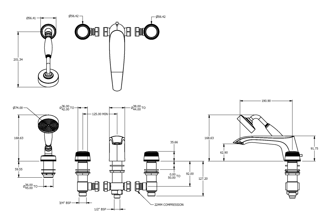 ONE HUNDRED 4TH BATH MIXER WITH HAND SHOWER