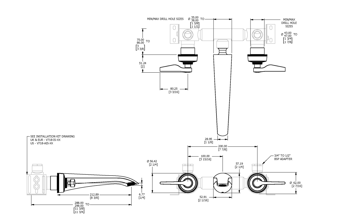 ONE HUNDRED WALL MOUNTED BATH MIXER