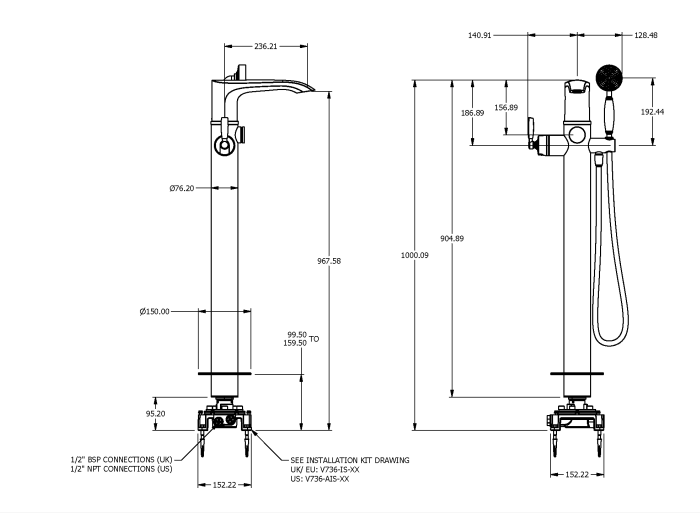 ONE HUNDRED BATH COLUMN WITH HAND SHOWER
