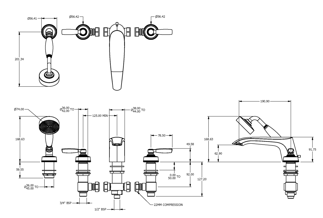 ONE HUNDRED 4TH BATH MIXER WITH HAND SHOWER