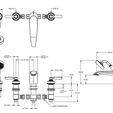 ONE HUNDRED 4TH BATH MIXER WITH HAND SHOWER