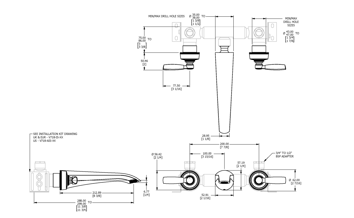 ONE HUNDRED WALL MOUNTED BATH MIXER