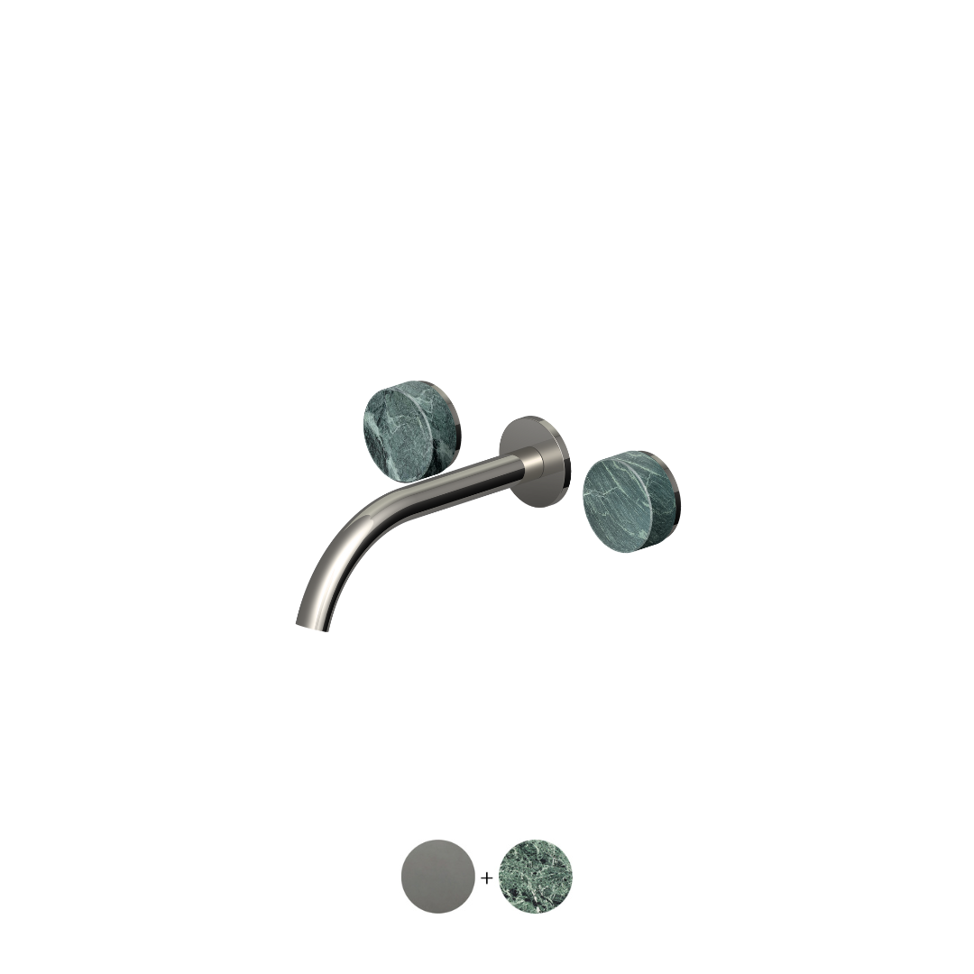 ISY22 WALL MOUNTED BASIN MIXER 210MM W GREEN MARBLE HANDLES