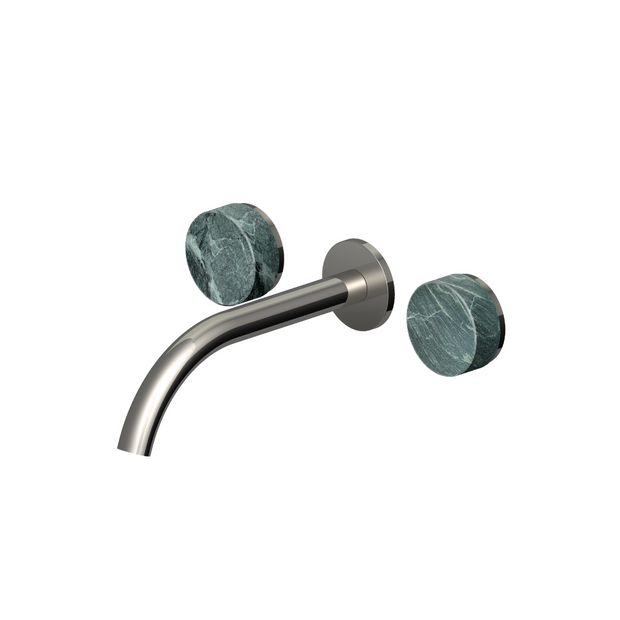 ISY22 WALL MOUNTED BASIN MIXER 210MM W GREEN MARBLE HANDLES