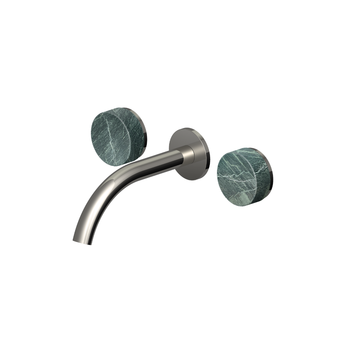 ISY22 WALL MOUNTED BASIN MIXER 175MM W GREEN MARBLE HANDLES