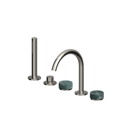 ISY22 4TH BATH MIXER W HAND SHOWER W GREEN MARBLE HANDLES