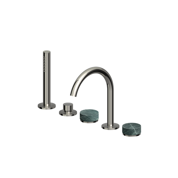 ISY22 4TH BATH MIXER W HAND SHOWER W GREEN MARBLE HANDLES