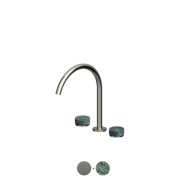 ISY22 3TH EXTENDED HEIGHT BASIN MIXER W GREEN MARBLE HANDLES
