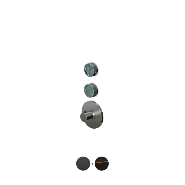 ISY22 THERMOSTATIC MIXER 2 STOP VALVES W NOIR DORÉ MARBLE HANDLES