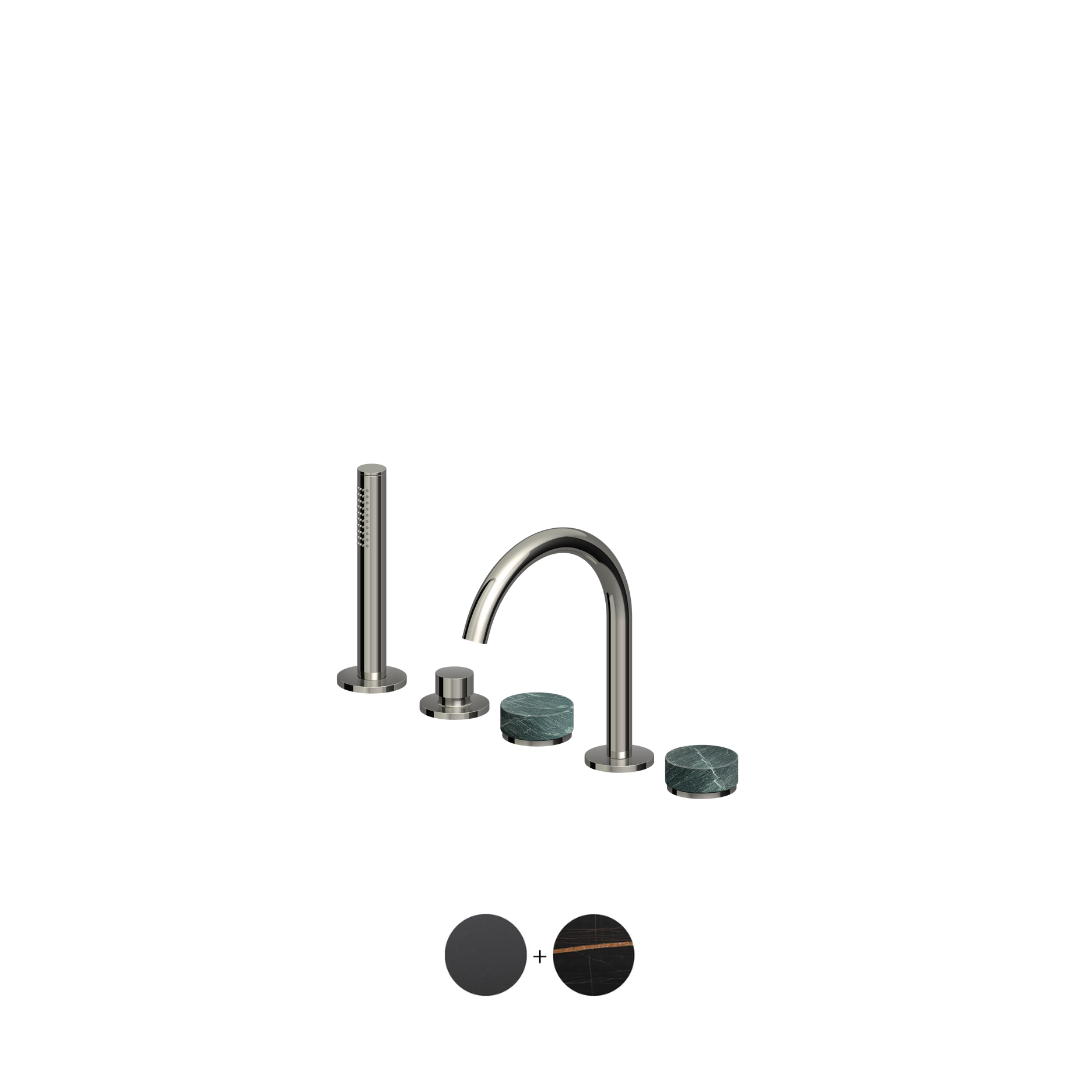 ISY22 4TH BATH MIXER W HAND SHOWER W NOIR DORÉ MARBLE HANDLES