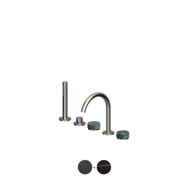 ISY22 4TH BATH MIXER W HAND SHOWER W NOIR DORÉ MARBLE HANDLES