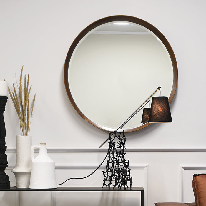 BEECH FRAME ROUND MIRROR SMALL 600X65X600MM DARK WOOD