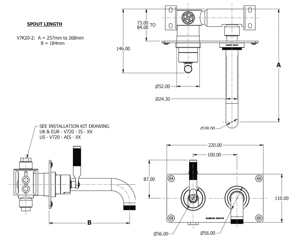 LANDMARK INDUSTRIAL WALL MOUNTED BASIN MIXER