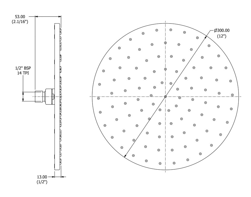 SAMUEL HEATH SHOWER HEAD SLIM 300MM