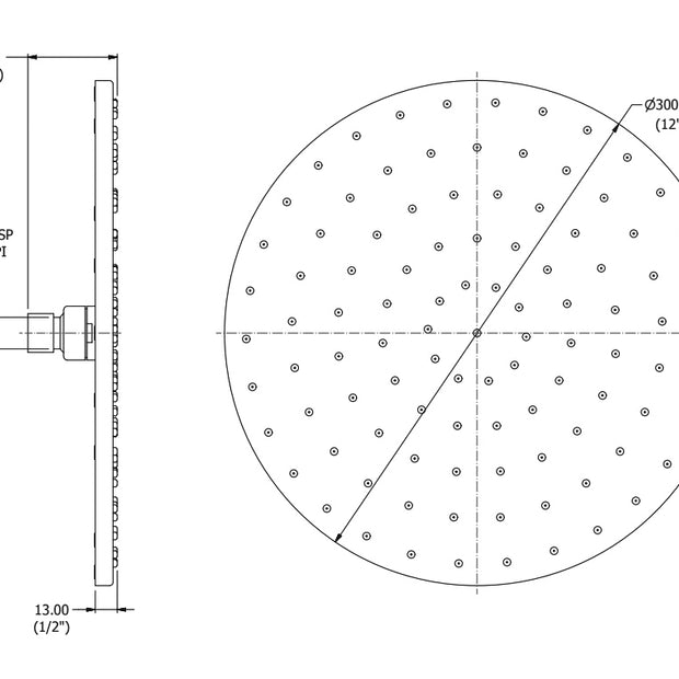 SAMUEL HEATH SHOWER HEAD SLIM 300MM