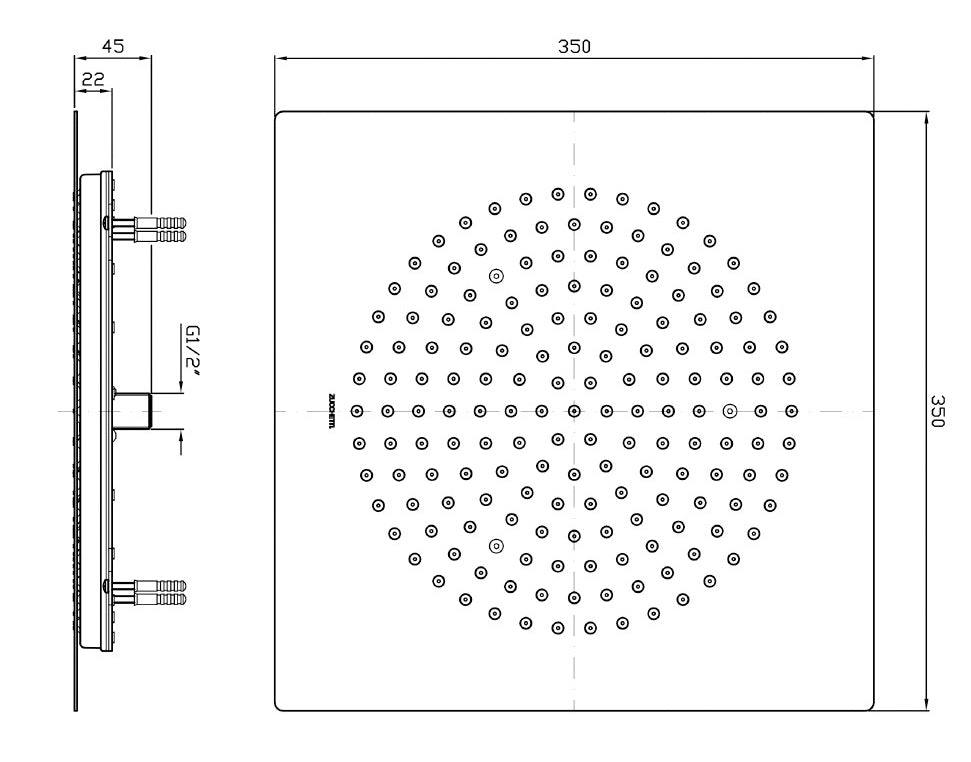 ZUCCHETTI SHOWER HEAD 350MM CHROME