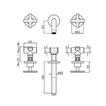 GILL 3TH WALL MOUNTED BASIN MIXER 160MM