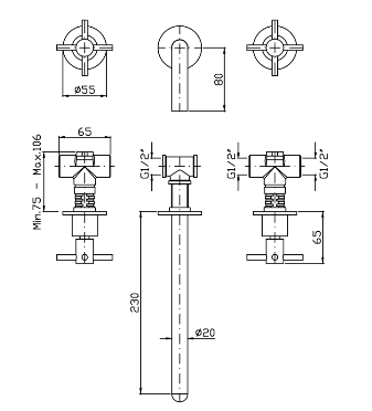 HELM 3TH WALL MOUNTED BASIN MIXER 230MM