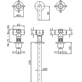 HELM 3TH WALL MOUNTED BASIN MIXER 230MM