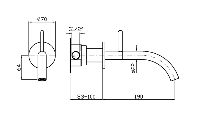 ISY22 WALL MOUNTED BASIN MIXER 190MM