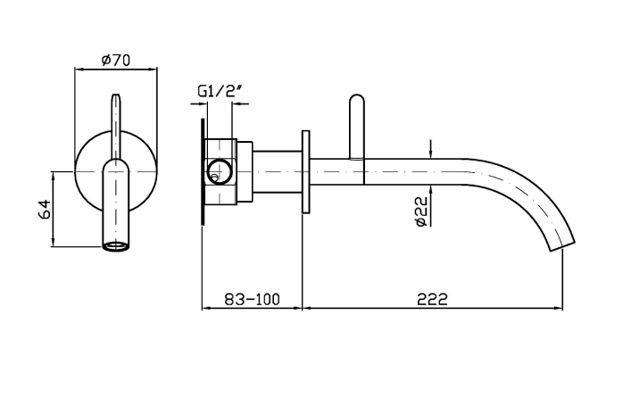 ISY22 WALL MOUNTED BASIN MIXER 220MM