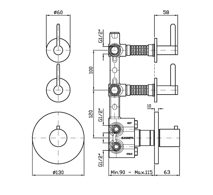 ISY22 THERMOSTATIC MIXER 2 STOP VALVES