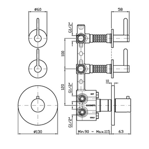 ISY22 THERMOSTATIC MIXER 2 STOP VALVES
