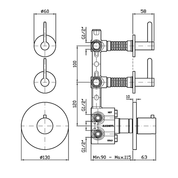 ISY22 THERMOSTATIC MIXER 2 STOP VALVES
